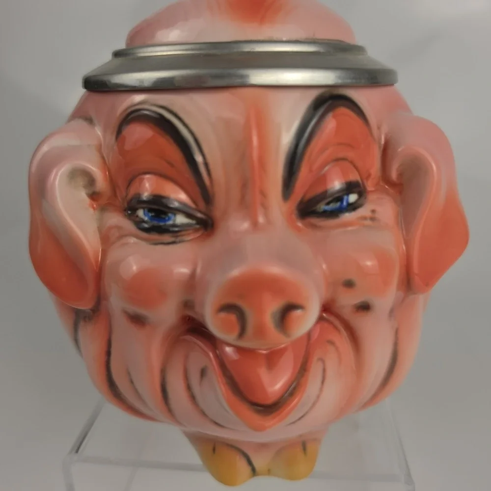 Albert Stahl German Character Stein  Mug Comic Pig Face Pewter Lid Germany